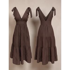 House of Harlow 1960 Linen Deep V Neck Midi Dress Size XS